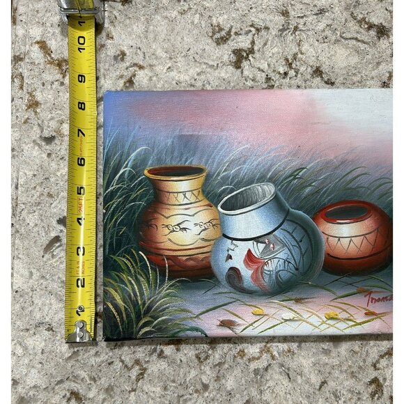 Vtg Native American Painting Indian Pottery Signed Thomas Southwestern Deco 10x8 - Picture 7 of 8